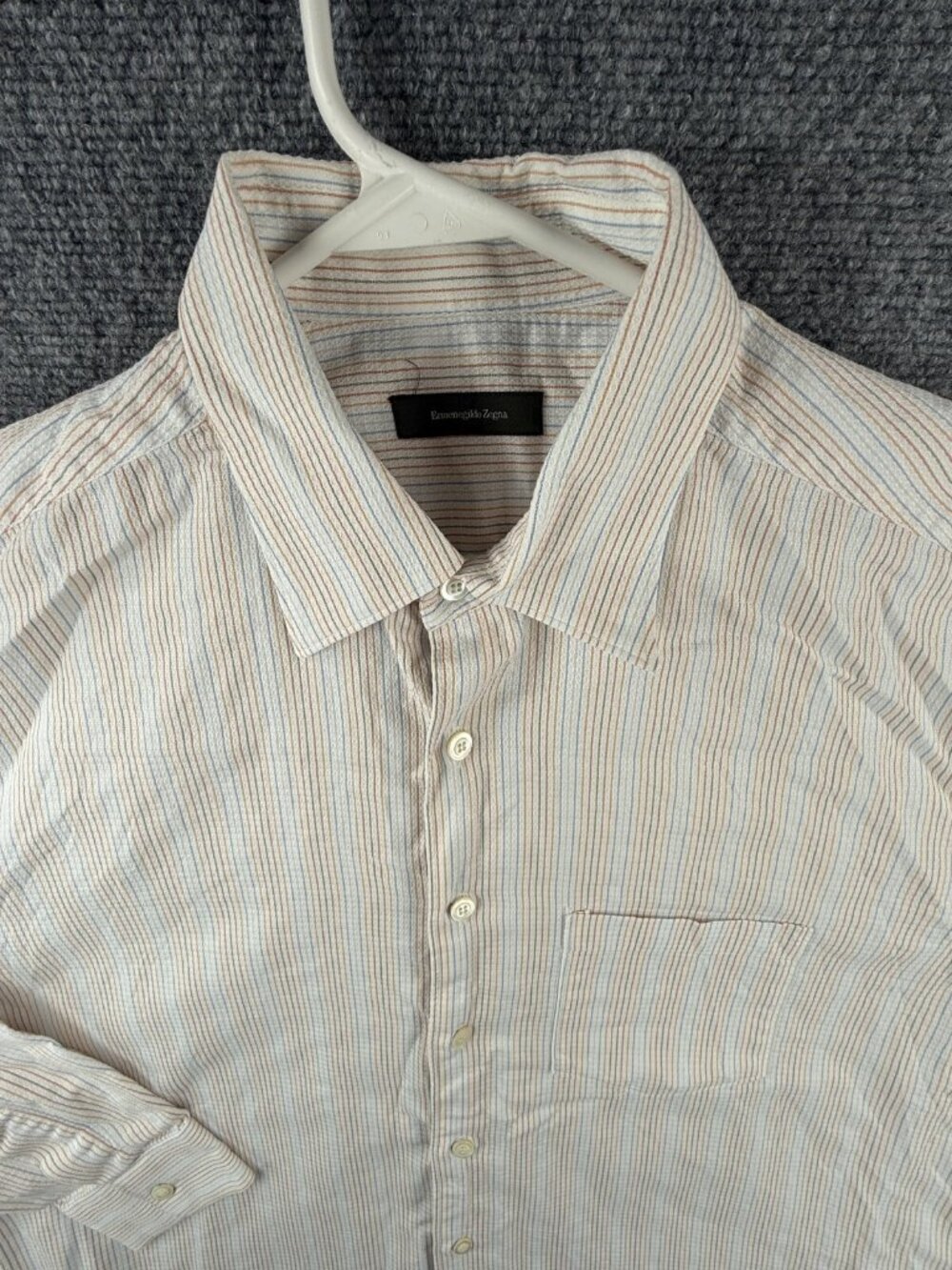 Ermenegildo Zegna Jacquard Button Up Shirt Striped Textured 2XL Orange Blue